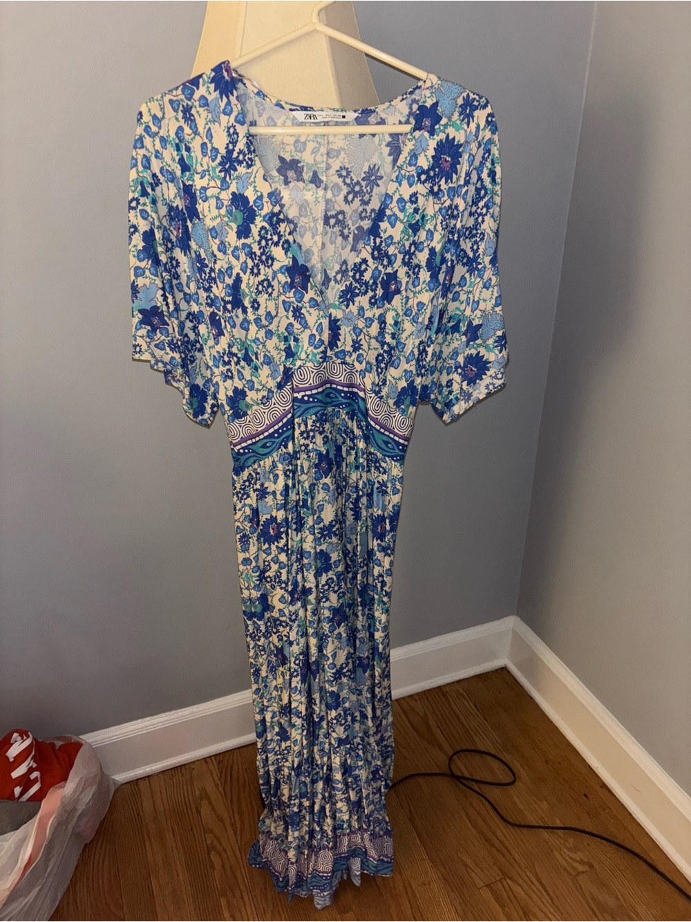 Zara Blue and White Floral Maxi Dress